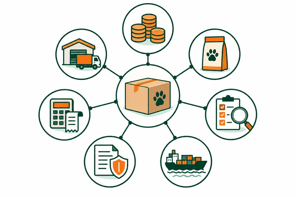 Landed cost components for pet product imports from China