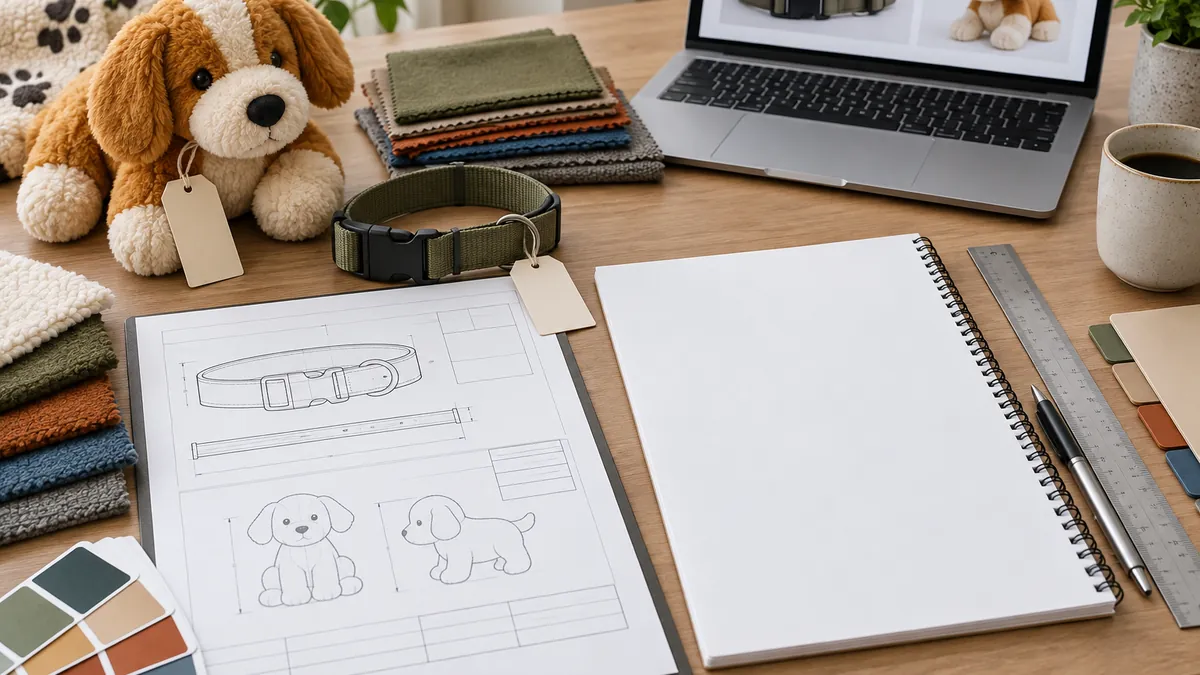 Approved pet product sample beside a detailed specification sheet