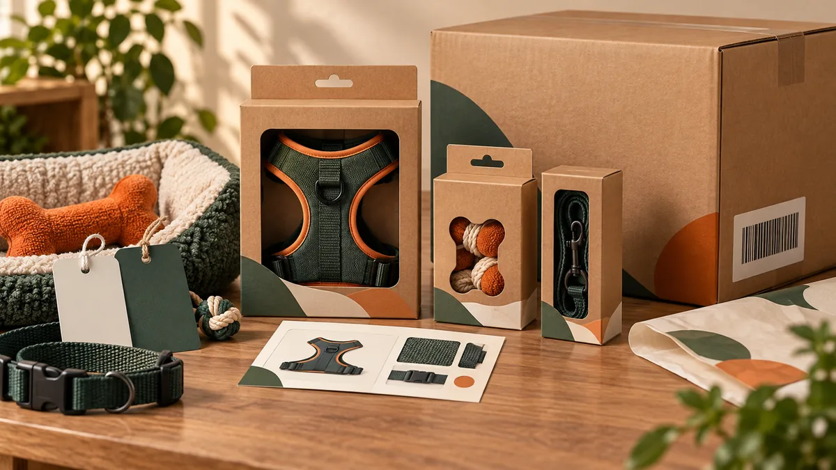 Private label pet product packaging with hangtags inserts and cartons