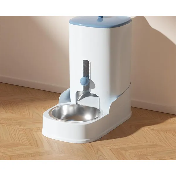 2-in-1 Gravity Feeder & Waterer, sky blue feeder with steel bowl - Petlland private label sourcing