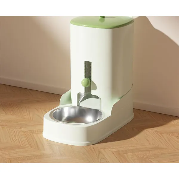 2-in-1 Gravity Feeder & Waterer, grass green feeder with steel bowl - Petlland private label sourcing