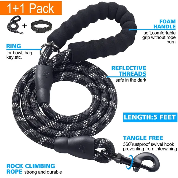 8-Strand Braided Rope Leash Set, padded handle detail - Petlland private label sourcing