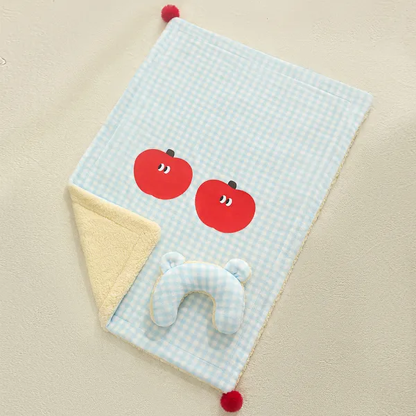 Blanket & Pillow Gift Set, blue check colourway - Petlland private label sourcing