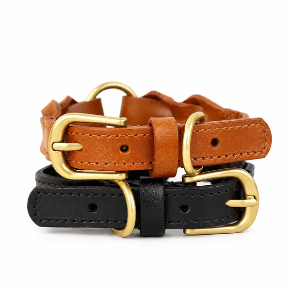 Full-grain leather Braided Genuine Leather Collar - Petlland private label sourcing