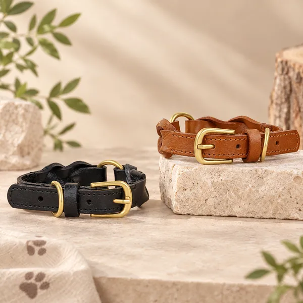 Braided Genuine Leather Collar, two colourways - Petlland private label sourcing
