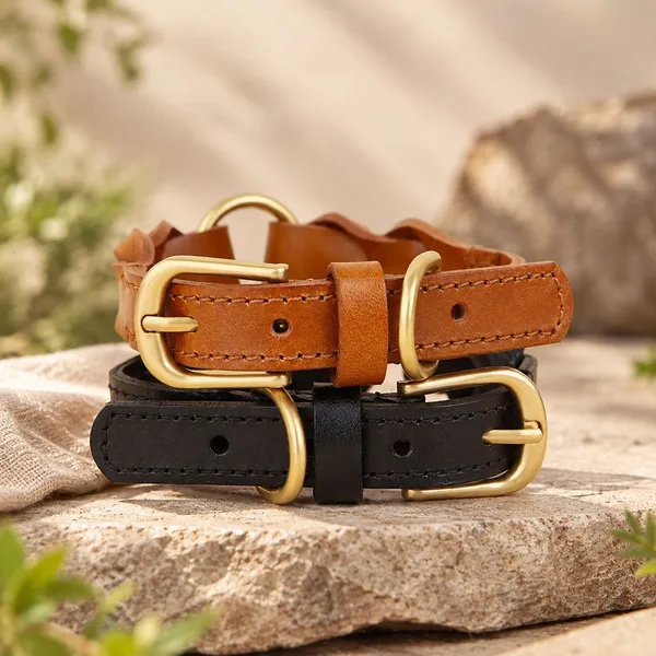 Braided Genuine Leather Collar, on a stone - Petlland private label sourcing