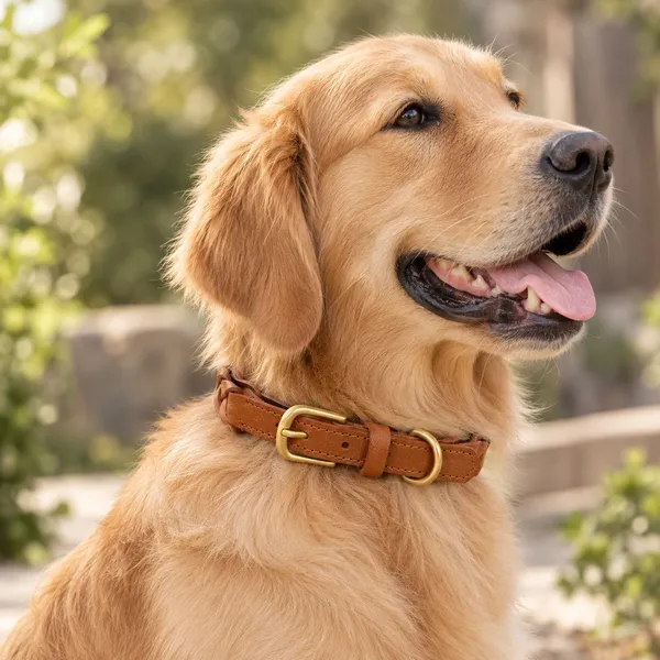 Braided Genuine Leather Collar, worn by a dog - Petlland private label sourcing