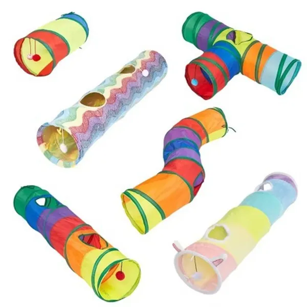 Cat Tunnel & Play-Sleep Bed, pastel and rainbow colourways - Petlland private label sourcing
