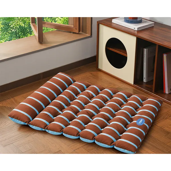 Chew-Resistant Waterproof Bed, brown stripe - Petlland private label sourcing