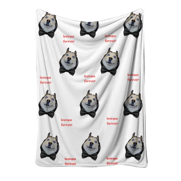 Custom Photo & Embroidered Blanket, grey dog print - Petlland private label sourcing