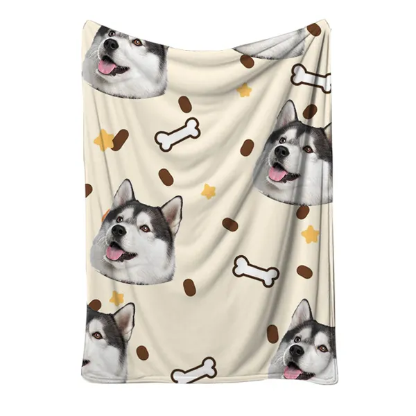 Custom Photo & Embroidered Blanket, bone and dog print - Petlland private label sourcing