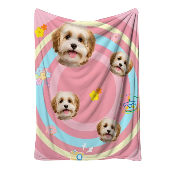 Custom Photo & Embroidered Blanket, pink puppy print - Petlland private label sourcing