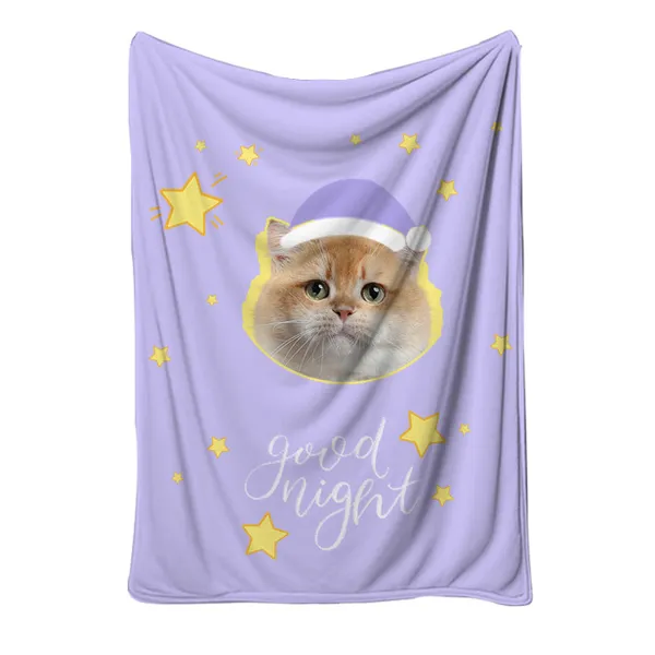 Custom Photo & Embroidered Blanket, purple kitten print - Petlland private label sourcing
