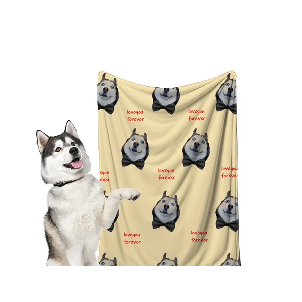 Custom Photo & Embroidered Blanket, with a husky - Petlland private label sourcing
