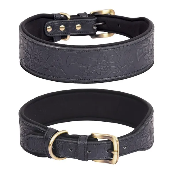 Embossed PU Leather Collar, black - Petlland private label sourcing