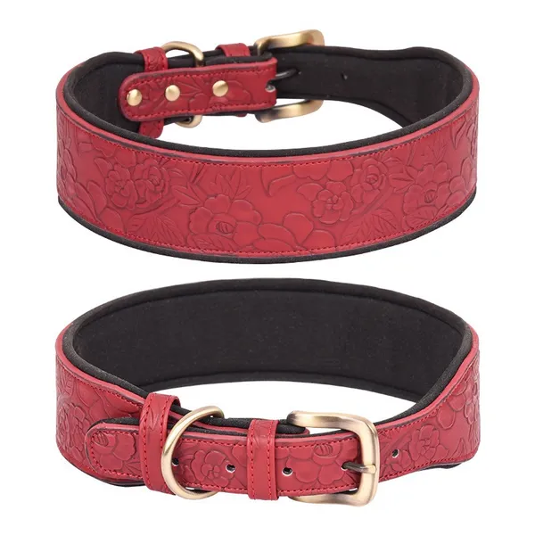 Embossed PU Leather Collar, red - Petlland private label sourcing