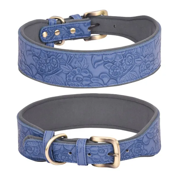 Embossed PU Leather Collar, blue - Petlland private label sourcing