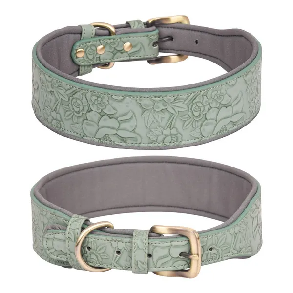 Embossed PU Leather Collar, green - Petlland private label sourcing