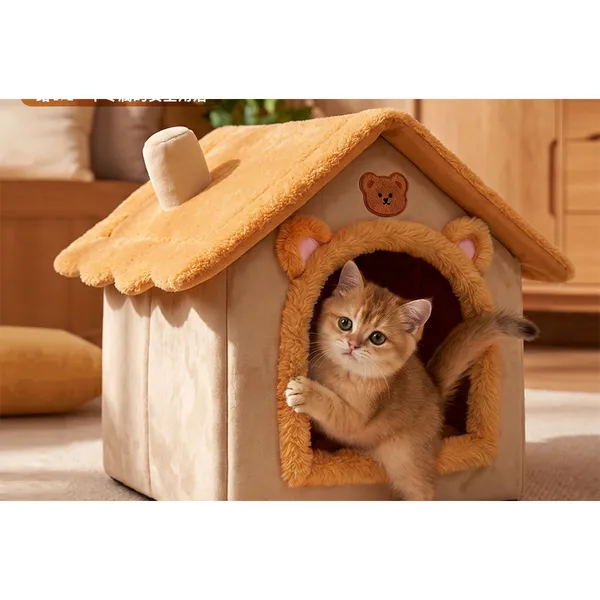 House-Shape Washable Cat Bed, cat at the door - Petlland private label sourcing