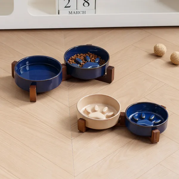 Japanese Kiln-Glaze Ceramic Slow Feeder, bowls with stand - Petlland private label sourcing