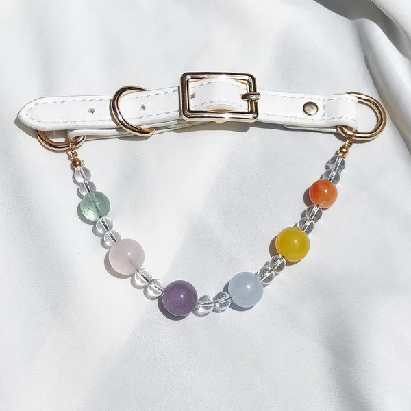 Matching Pet & Owner Crystal Set, white leather crystal collar - Petlland private label sourcing