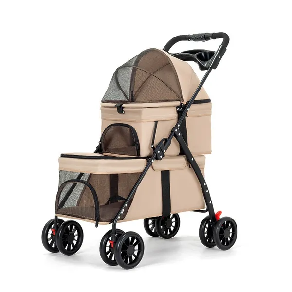 Pet Stroller (Single / Double Deck), khaki folded - Petlland private label sourcing