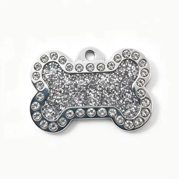 Rhinestone Bone-Shape Tag, silver glitter - Petlland private label sourcing