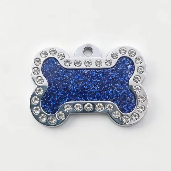 Rhinestone Bone-Shape Tag, blue glitter - Petlland private label sourcing