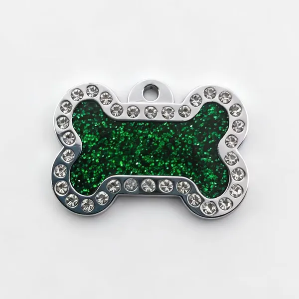 Rhinestone Bone-Shape Tag, green glitter - Petlland private label sourcing