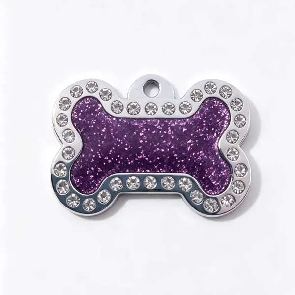 Rhinestone Bone-Shape Tag, purple glitter - Petlland private label sourcing