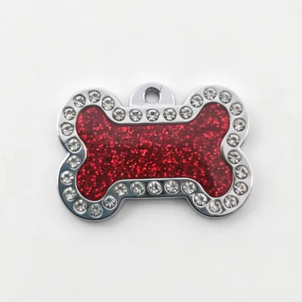 Rhinestone Bone-Shape Tag, red glitter - Petlland private label sourcing