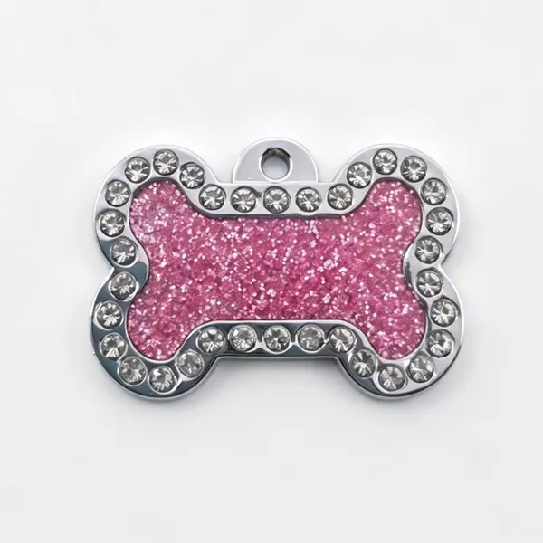 Rhinestone Bone-Shape Tag, pink glitter - Petlland private label sourcing