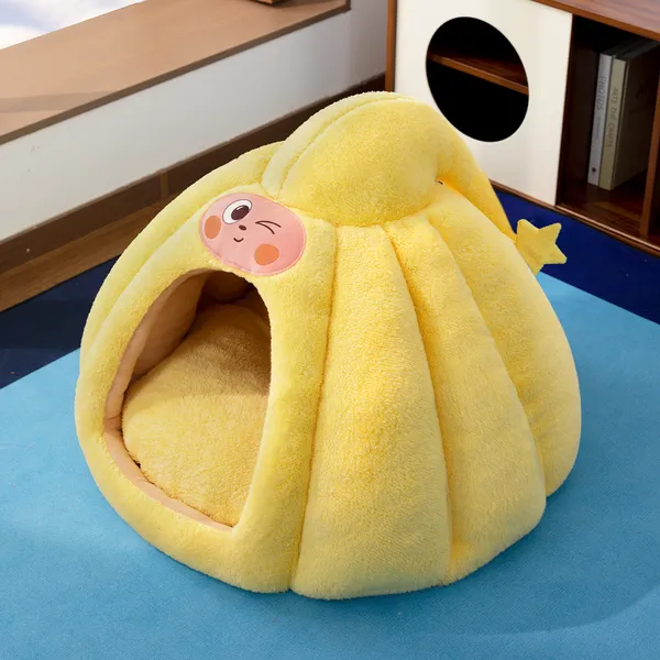 Semi-Enclosed Cave / Shell Cat Bed, in a room setting - Petlland private label sourcing