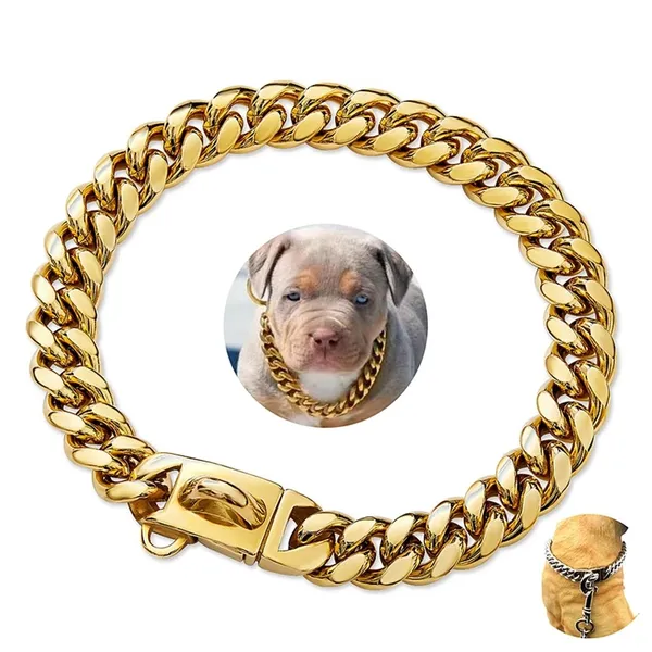Stainless Steel Cuban Link Collar, gold - Petlland private label sourcing
