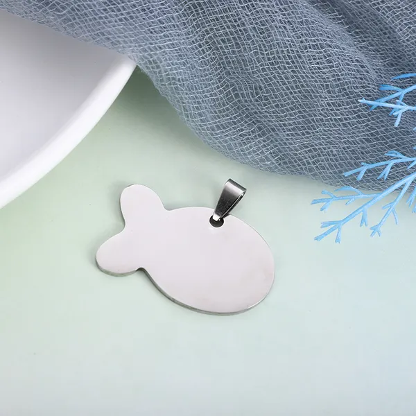 Titanium Steel Fish / Dog-Tag Pendant, silver - Petlland private label sourcing