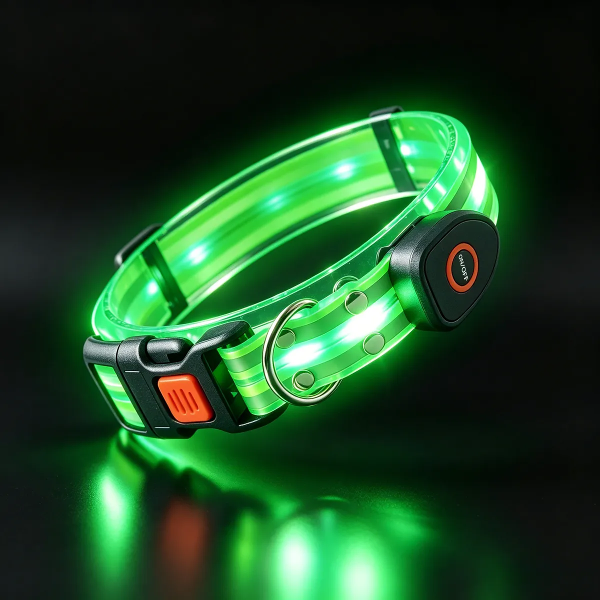 USB Rechargeable LED Light-Up Collar, green light - Petlland private label sourcing