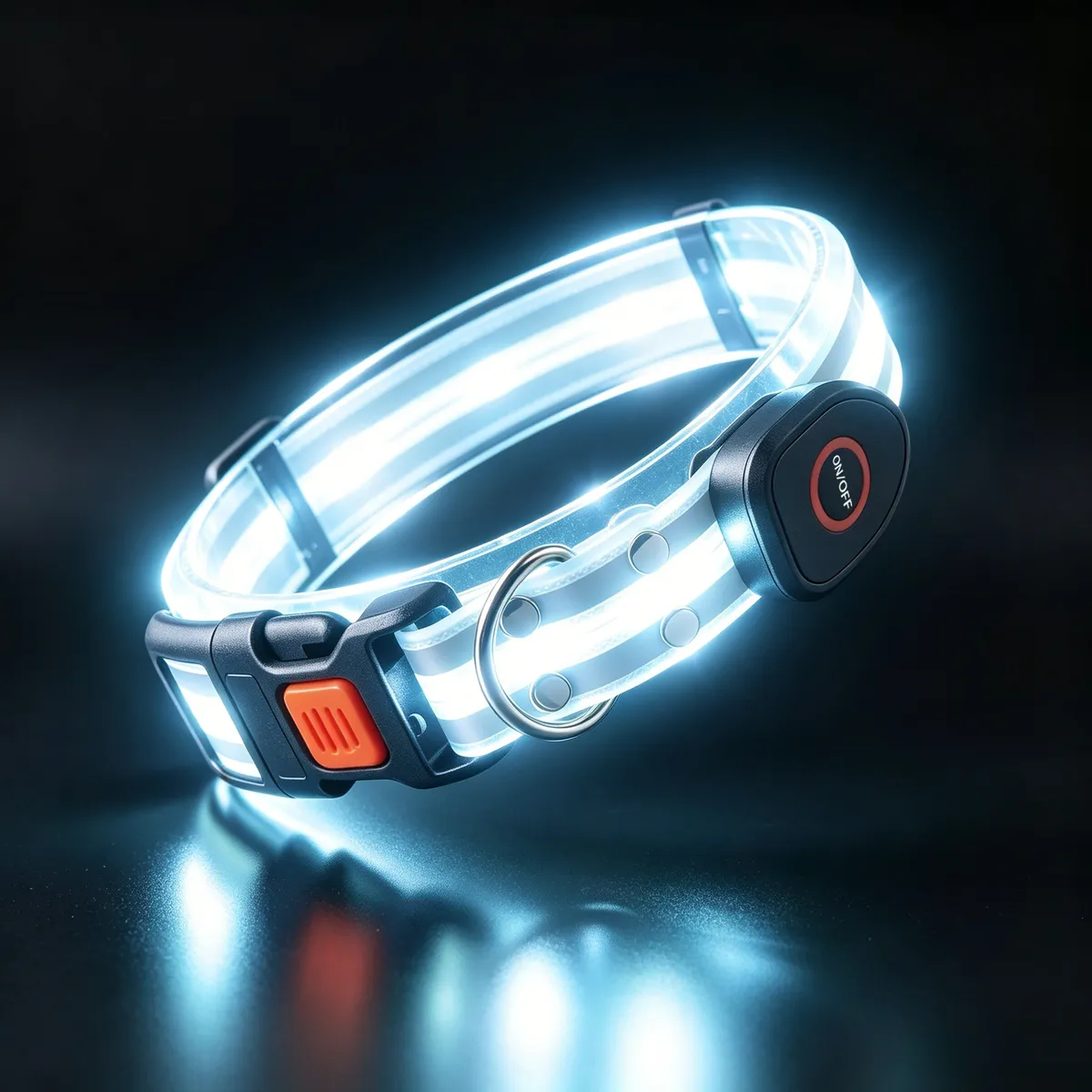 USB Rechargeable LED Light-Up Collar, ice blue light - Petlland private label sourcing